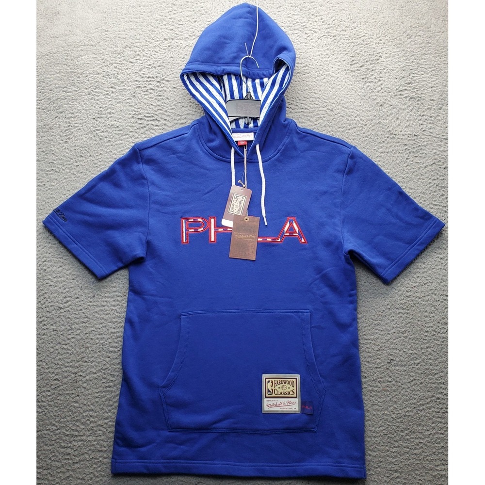 NBA Philadelphia 76ers Mitchell & Ness Hoodie Basketball Men M Blue Short Sleeve
